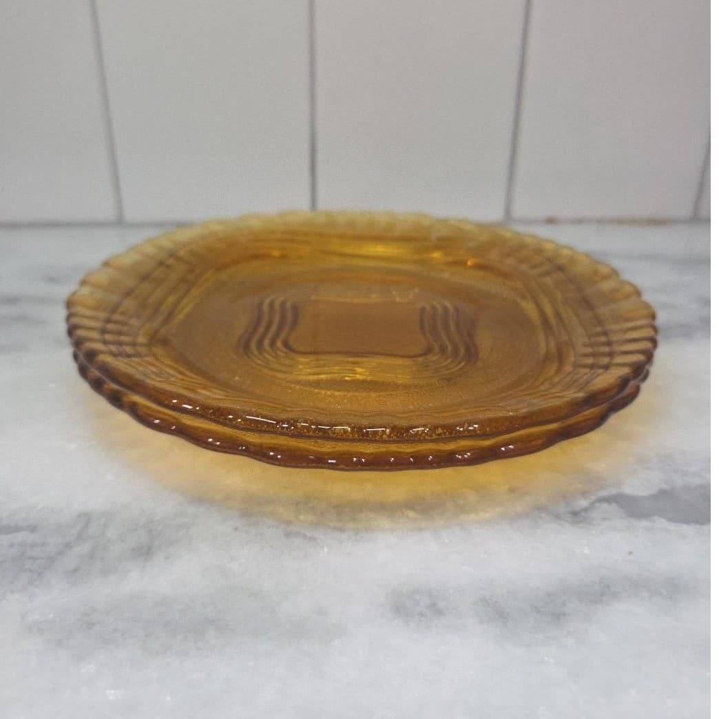 Duralex Amber Wave Luncheon Plates, Set of 2, Vintage Glassware, Depression Era - Thumbnail 8