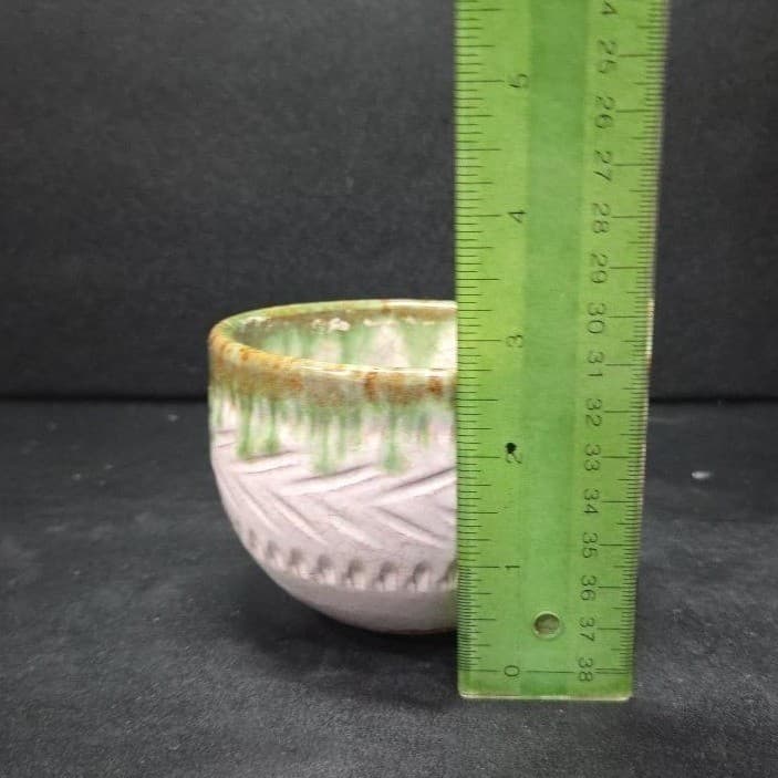 Studio Art Pottery Indoor Planter, Vintage Green Drip Glaze Flower Pot Holder - Thumbnail 5