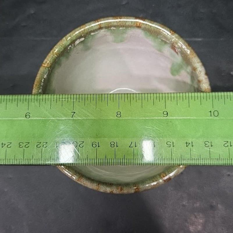 Studio Art Pottery Indoor Planter, Vintage Green Drip Glaze Flower Pot Holder - Thumbnail 6
