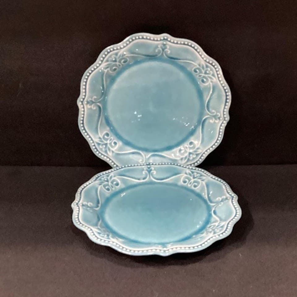 Pioneer Woman "Paige" Denim Blue Salad Plates, Set of 2, Scalloped Stoneware - Thumbnail 2