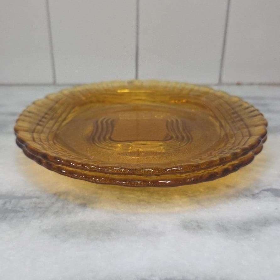 Duralex Amber Wave Luncheon Plates, Set of 2, Vintage Glassware, Depression Era - Thumbnail 9