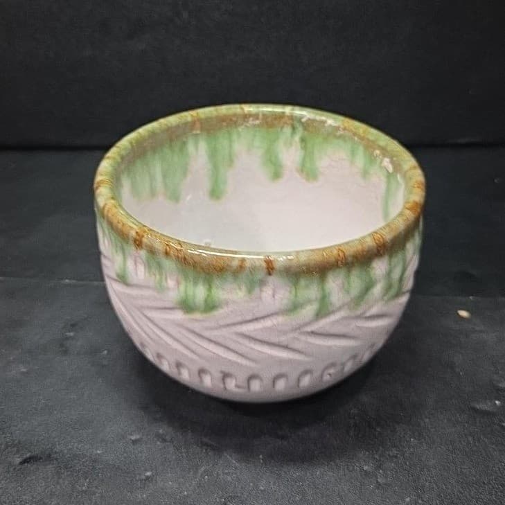 Studio Art Pottery Indoor Planter, Vintage Green Drip Glaze Flower Pot Holder - Thumbnail 2
