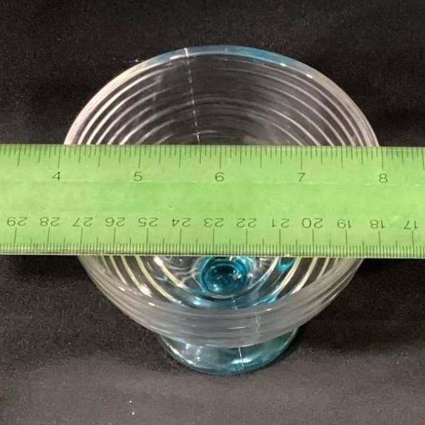 Blue Footed Dessert Bowls, Set of 2, Ribbed Glass Compotes, Vintage Style Coupes - Thumbnail 7