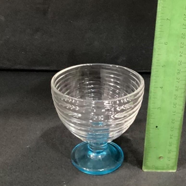 Blue Footed Dessert Bowls, Set of 2, Ribbed Glass Compotes, Vintage Style Coupes - Thumbnail 6