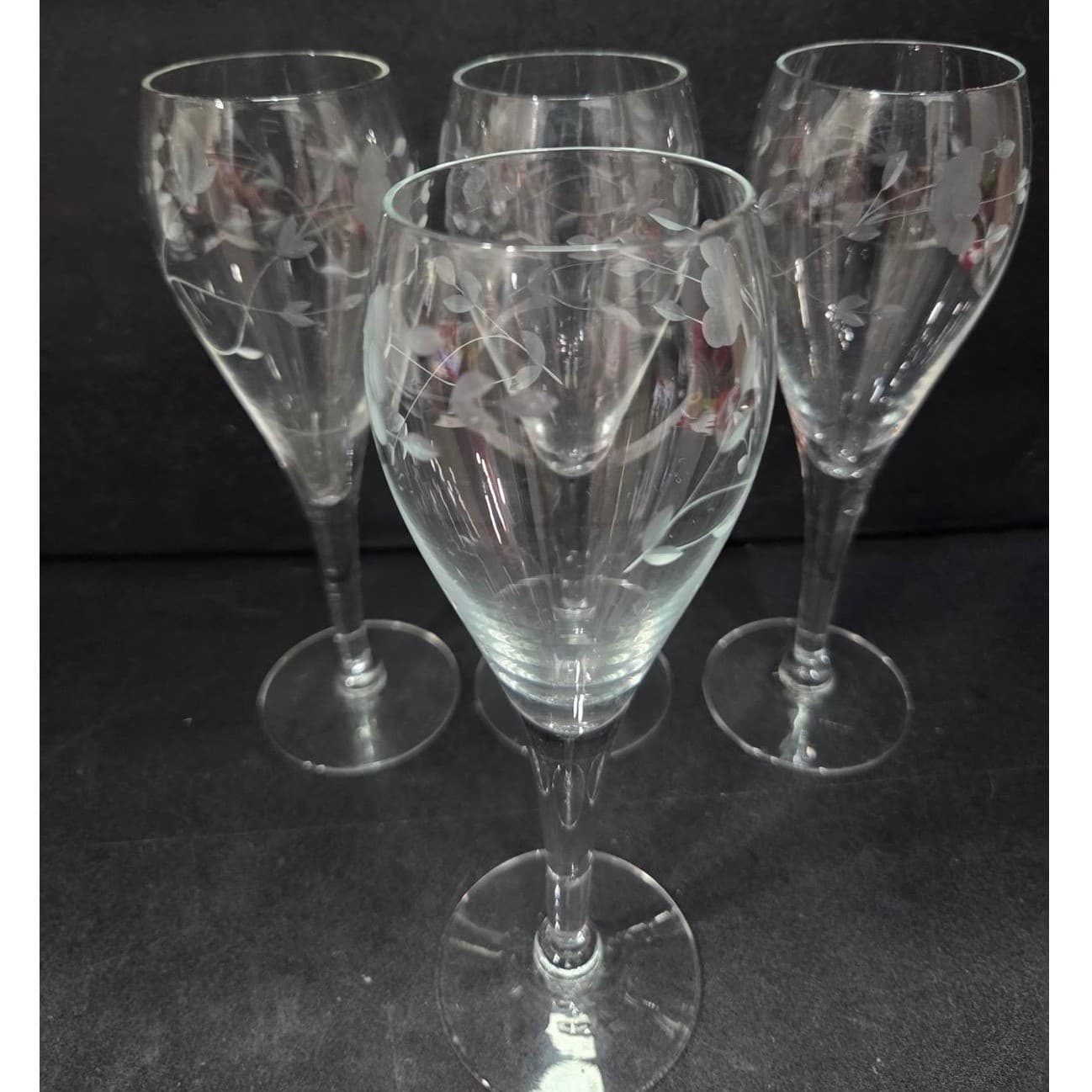 Princess House Heritage Tulip Wine Glasses, Set of 4, Etched Floral Stemware - Thumbnail 6