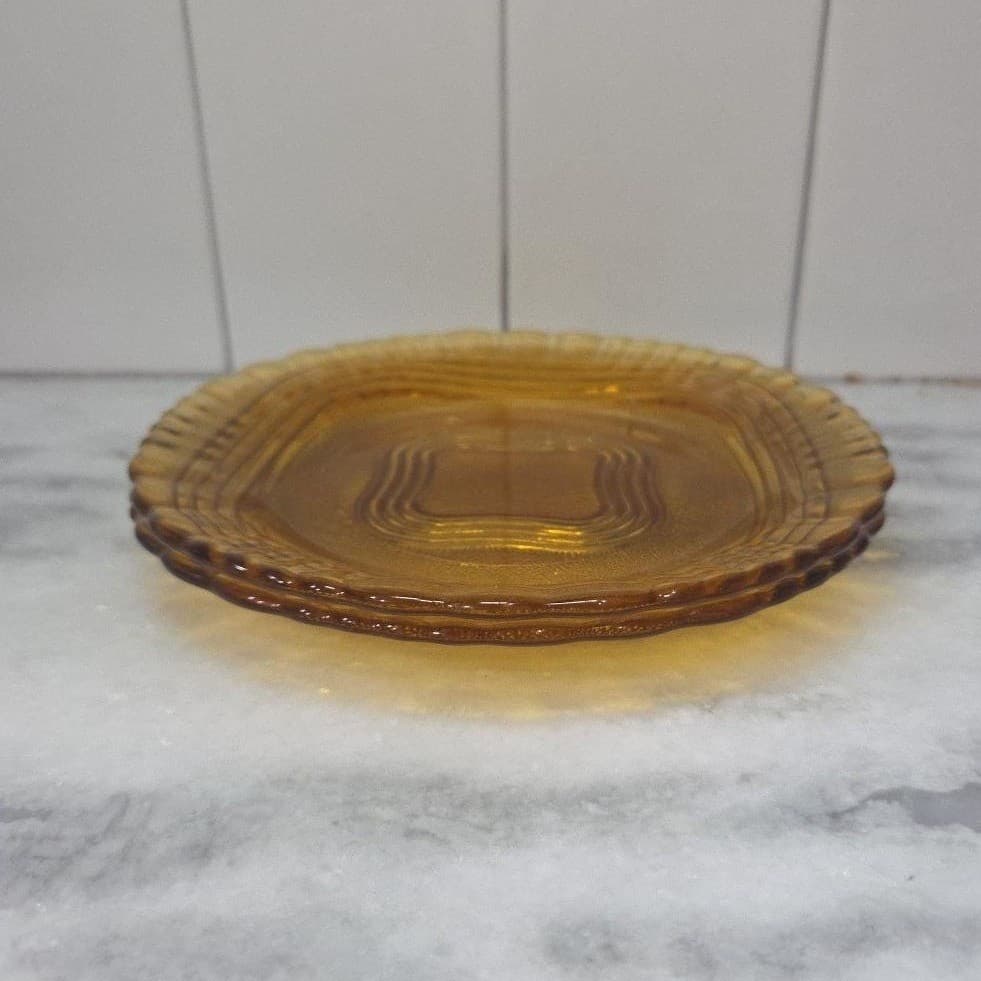Duralex Amber Wave Luncheon Plates, Set of 2, Vintage Glassware, Depression Era - Thumbnail 7