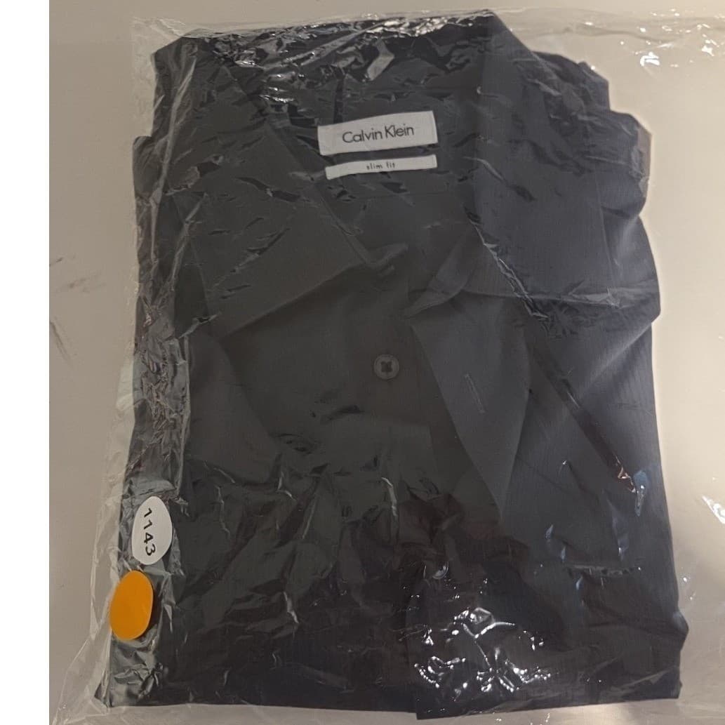 Calvin Klein Slim Fit Charcoal Gray Dress Shirt, Men's 16.5 32/33, Long Sleeve - Thumbnail 10