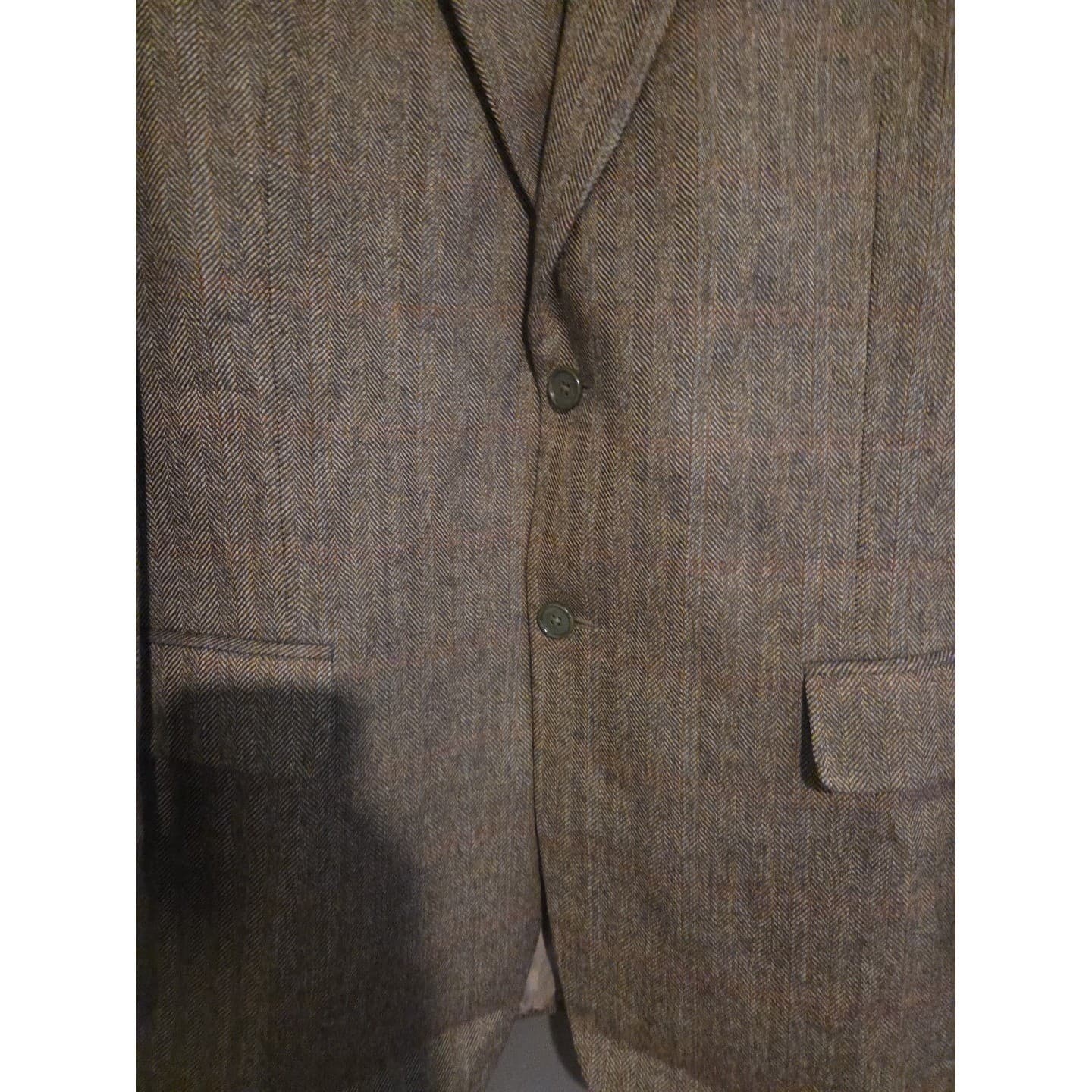 Saddlebred Brown Herringbone 100% Lambswool Blazer, Mens 42L Sport Coat X33024AN - Thumbnail 6