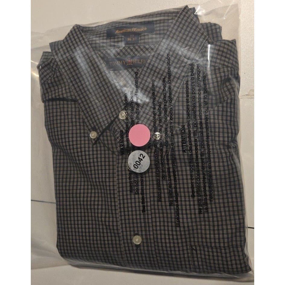 Tommy Hilfiger American Classics Black Tan Check Button Down, Men's 17 36-37 - Thumbnail 11