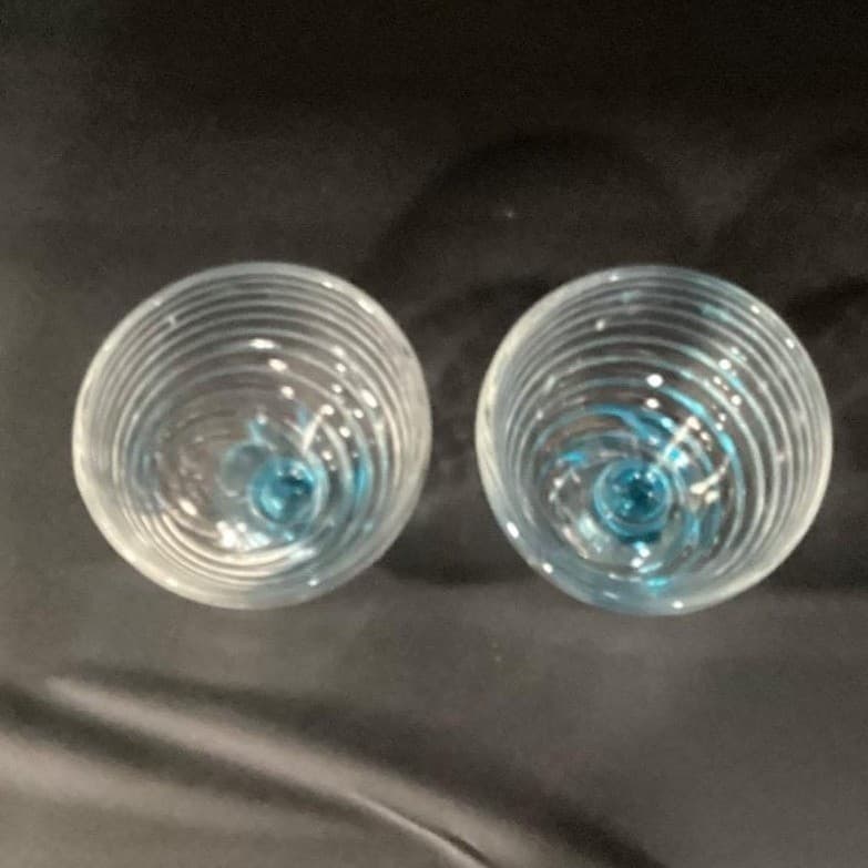 Blue Footed Dessert Bowls, Set of 2, Ribbed Glass Compotes, Vintage Style Coupes - Thumbnail 4