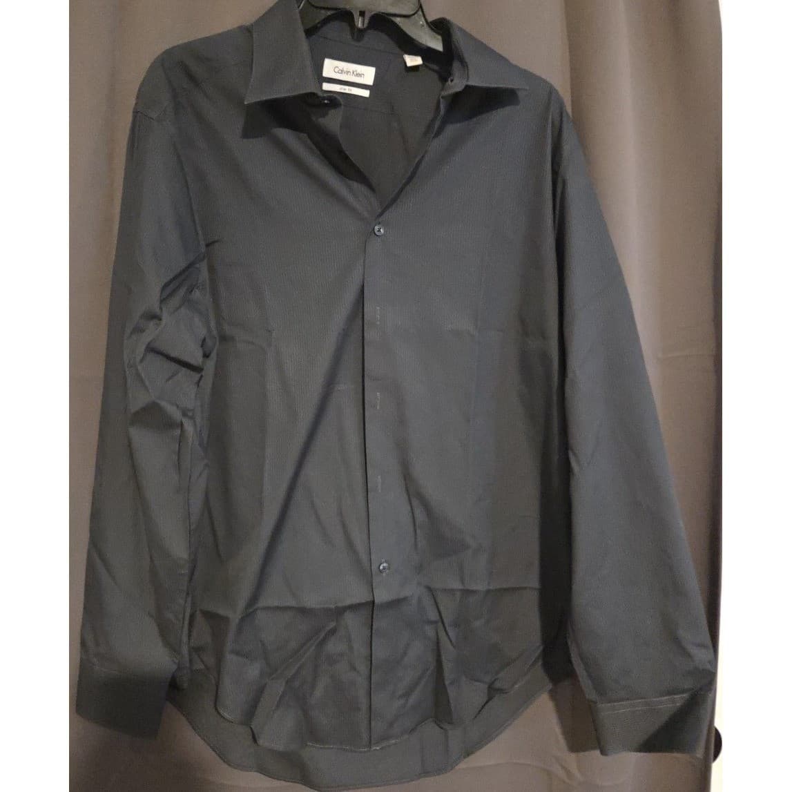 Calvin Klein Slim Fit Charcoal Gray Dress Shirt, Men's 16.5 32/33, Long Sleeve - Thumbnail 3