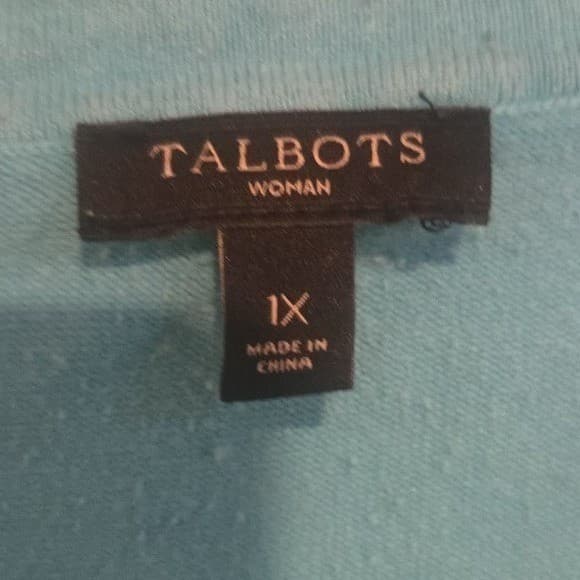 Talbots Turquoise Blue Beaded Silk Cotton Blend Short Sleeve Sweater, Women's 1X - Thumbnail 5