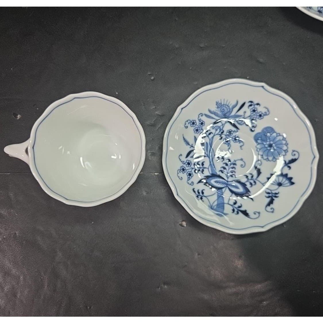 Blue Danube Onion Tea Cups & Saucers, Set of 2, Vintage Original Ribbon Banner - Thumbnail 6