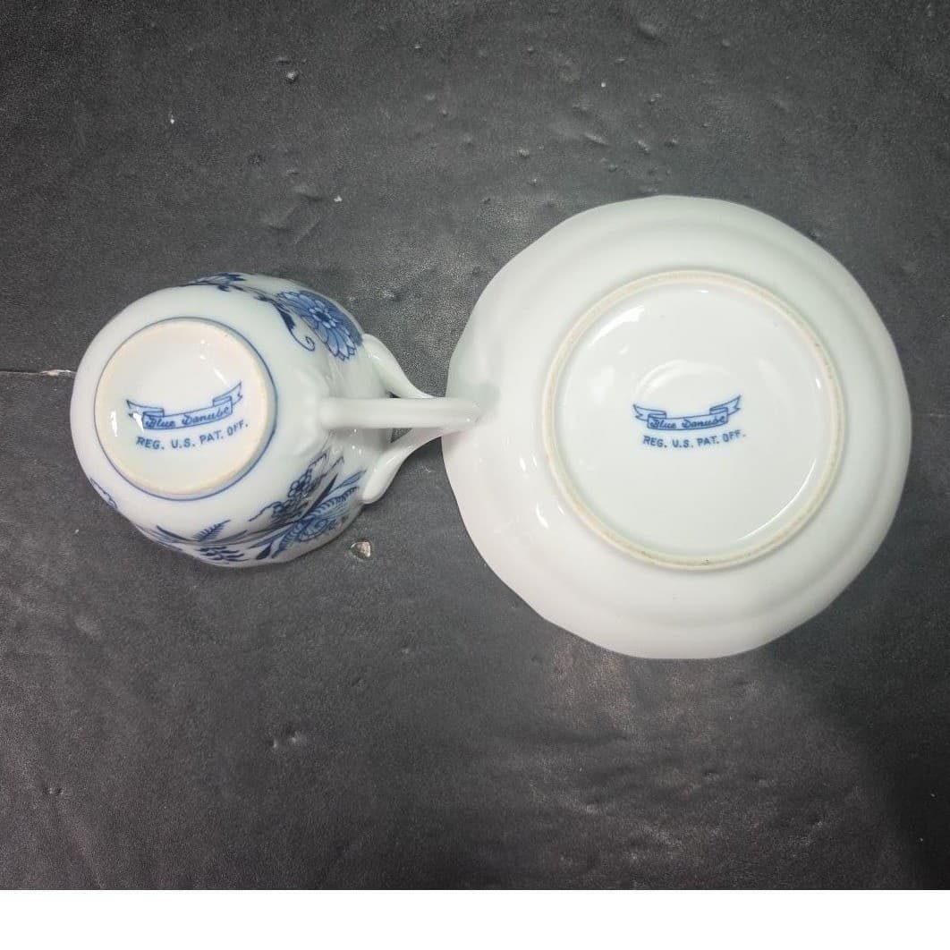 Blue Danube Onion Tea Cups & Saucers, Set of 2, Vintage Original Ribbon Banner - Thumbnail 7