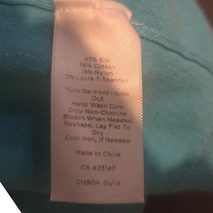 Talbots Turquoise Blue Beaded Silk Cotton Blend Short Sleeve Sweater, Women's 1X - Thumbnail 7