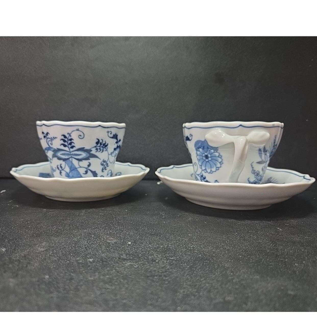 Blue Danube Onion Tea Cups & Saucers, Set of 2, Vintage Original Ribbon Banner - Thumbnail 5