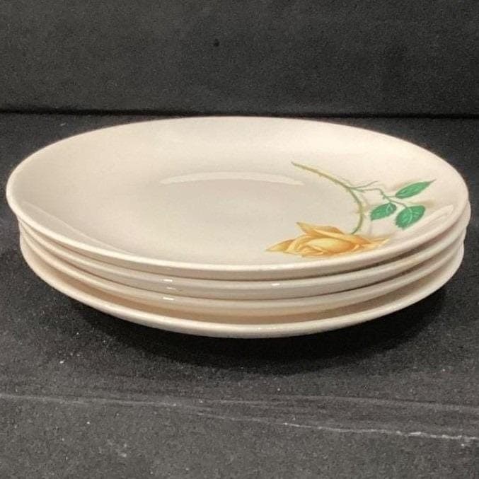 Canonsburg Pottery Yellow Rose Bread Plates, Set of 4, Vintage Floral Dinnerware - Thumbnail 8