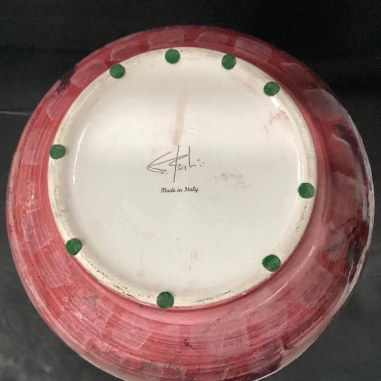 Christina Fortini Hand-Painted Vase, Signed Italian Pottery, Splatter & Stripe - Thumbnail 5