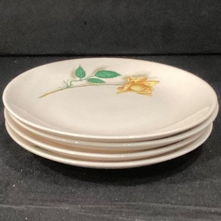 Canonsburg Pottery Yellow Rose Bread Plates, Set of 4, Vintage Floral Dinnerware - Thumbnail 9