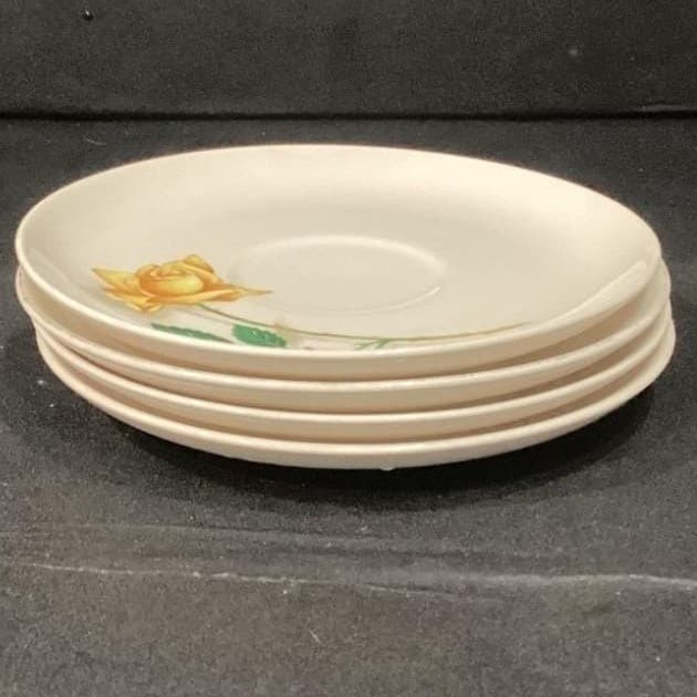 Canonsburg Pottery Yellow Rose Bread Plates, Set of 4, Vintage Floral Dinnerware - Thumbnail 9