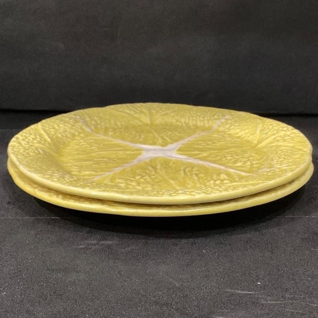 SECLA Yellow Cabbage Leaf Dinner Plates, Set of 2, Vintage Portugal Majolica, - Thumbnail 9