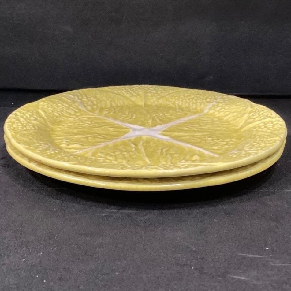 SECLA Yellow Cabbage Leaf Dinner Plates, Set of 2, Vintage Portugal Majolica, - Thumbnail 11