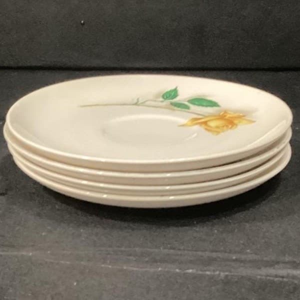 Canonsburg Pottery Yellow Rose Bread Plates, Set of 4, Vintage Floral Dinnerware - Thumbnail 7