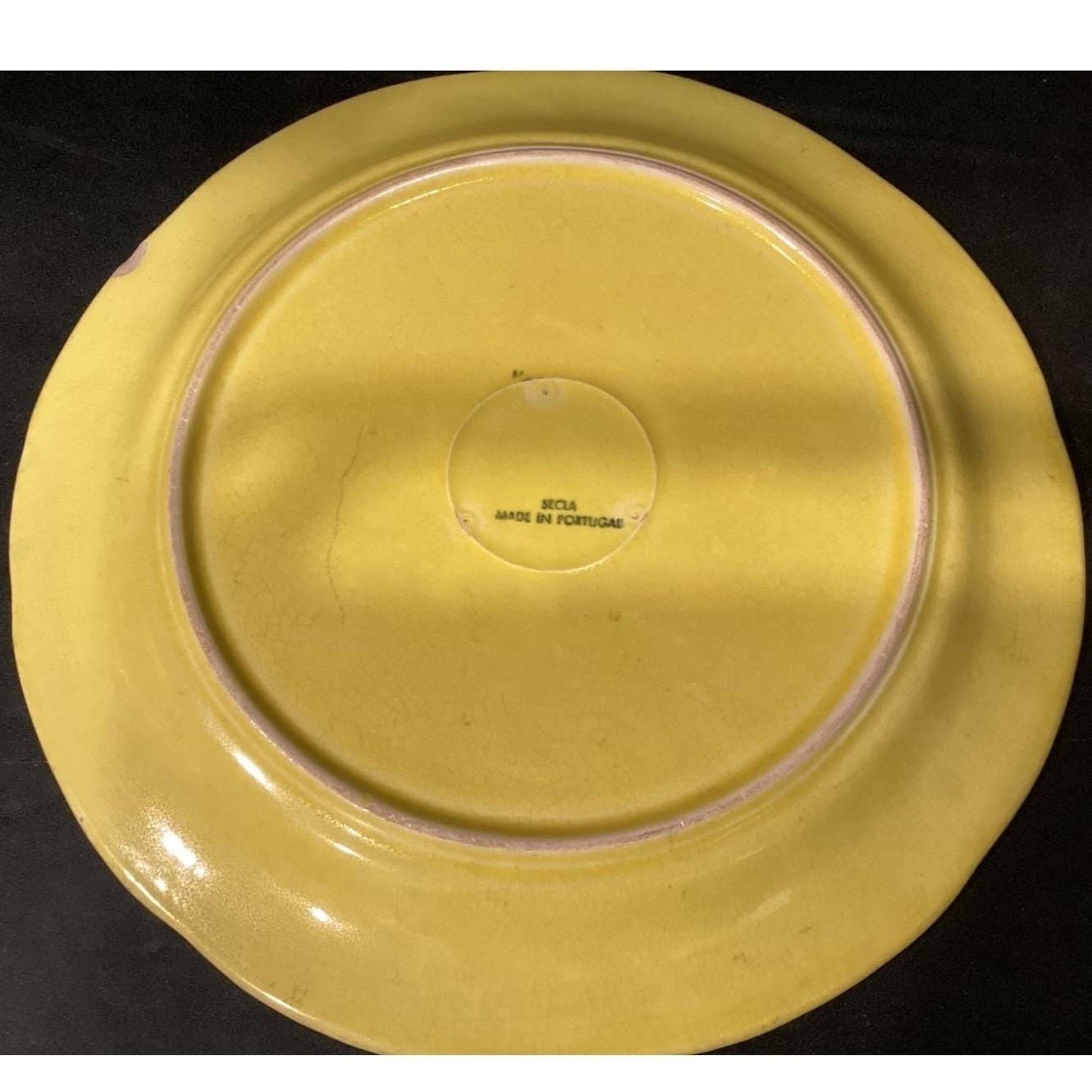 SECLA Yellow Cabbage Leaf Dinner Plates, Set of 2, Vintage Portugal Majolica, - Thumbnail 3