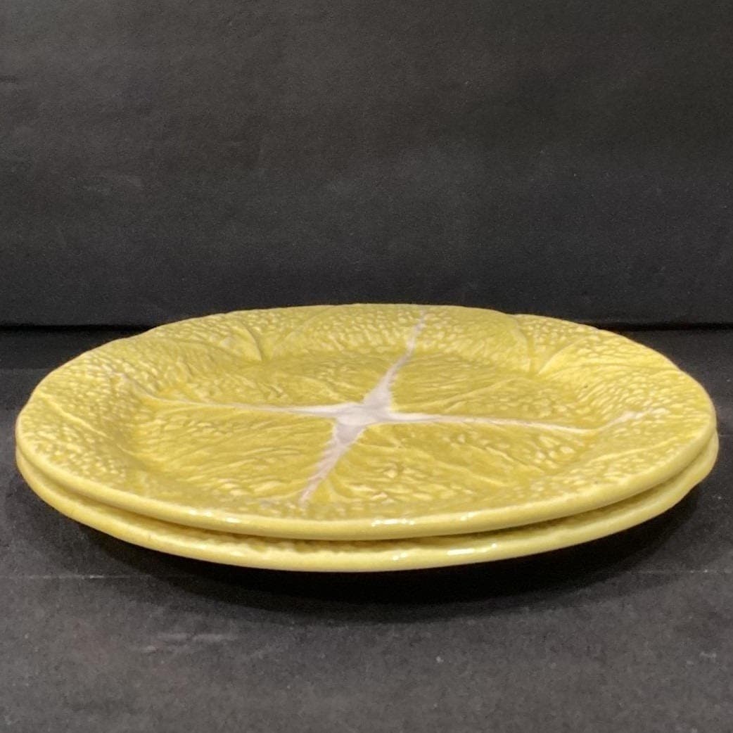 SECLA Yellow Cabbage Leaf Dinner Plates, Set of 2, Vintage Portugal Majolica, - Thumbnail 8
