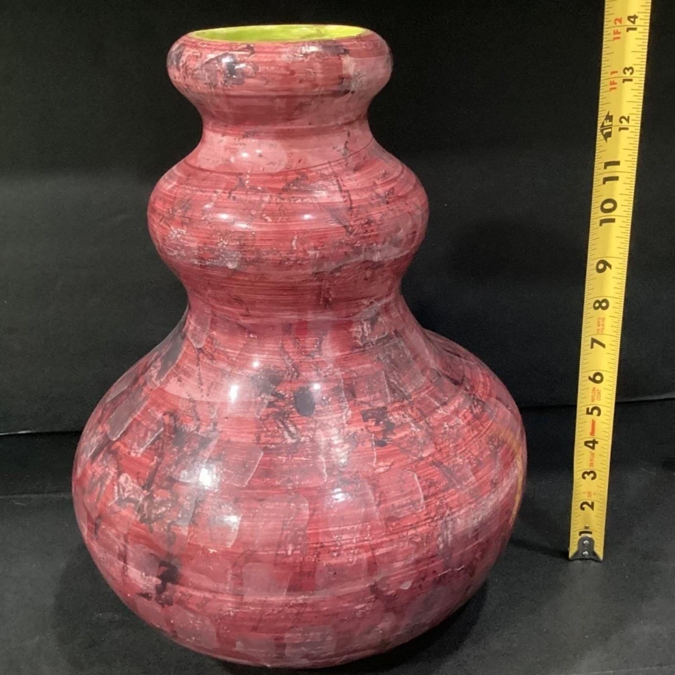 Christina Fortini Hand-Painted Vase, Signed Italian Pottery, Splatter & Stripe - Thumbnail 2