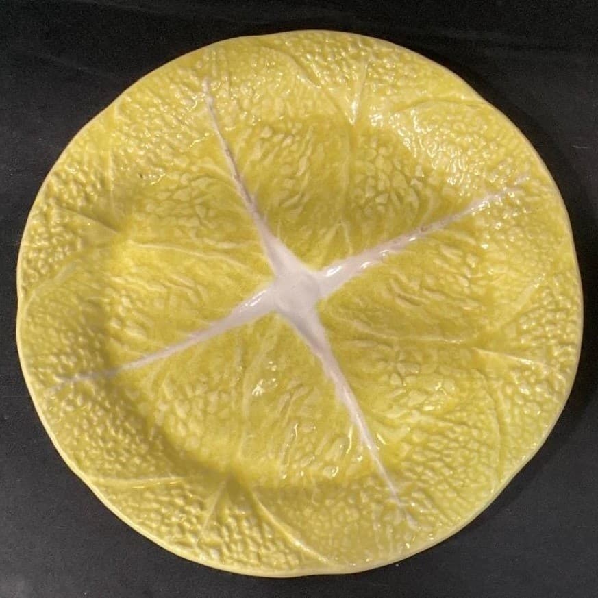 SECLA Yellow Cabbage Leaf Dinner Plates, Set of 2, Vintage Portugal Majolica, - Thumbnail 6
