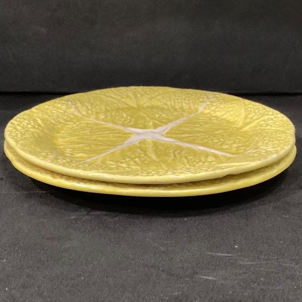 SECLA Yellow Cabbage Leaf Dinner Plates, Set of 2, Vintage Portugal Majolica, - Thumbnail 10