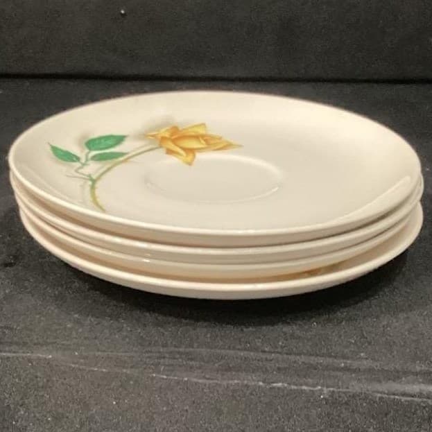 Canonsburg Pottery Yellow Rose Bread Plates, Set of 4, Vintage Floral Dinnerware - Thumbnail 8