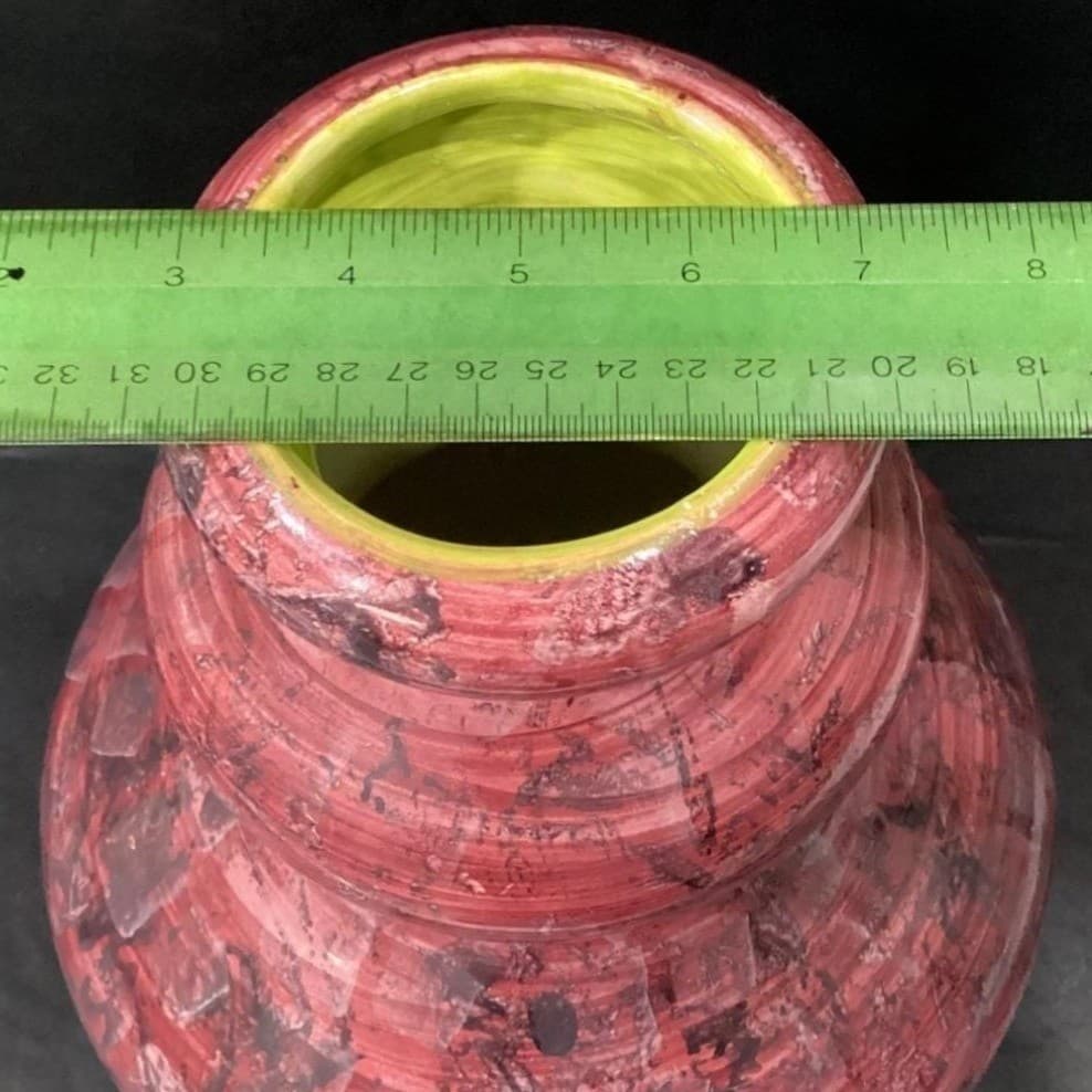 Christina Fortini Hand-Painted Vase, Signed Italian Pottery, Splatter & Stripe - Thumbnail 3