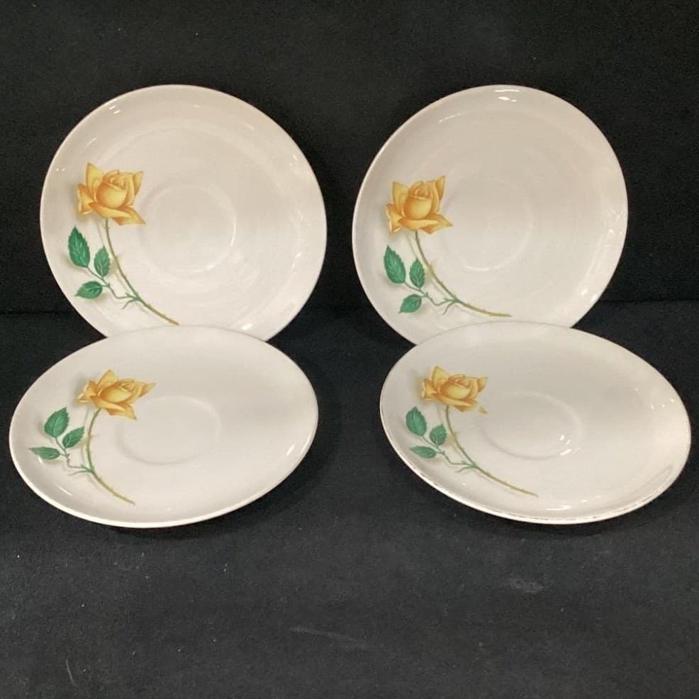 Canonsburg Pottery Yellow Rose Bread Plates, Set of 4, Vintage Floral Dinnerware - Thumbnail 5