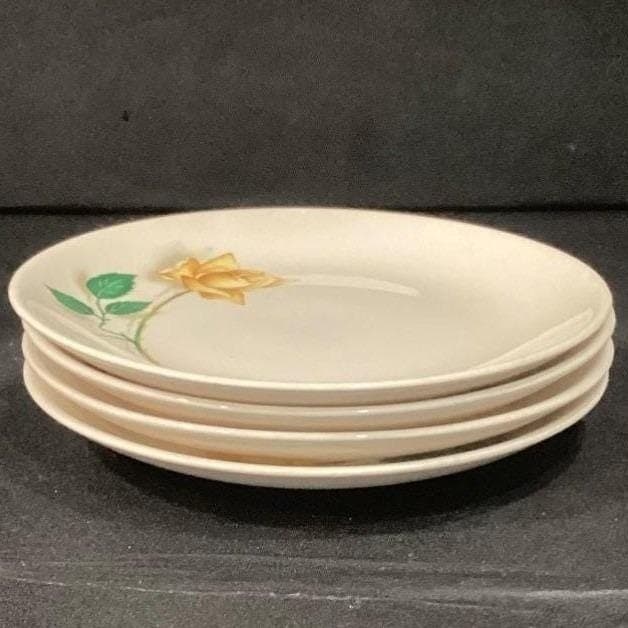 Canonsburg Pottery Yellow Rose Bread Plates, Set of 4, Vintage Floral Dinnerware - Thumbnail 6