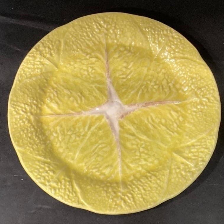 SECLA Yellow Cabbage Leaf Dinner Plates, Set of 2, Vintage Portugal Majolica, - Thumbnail 5