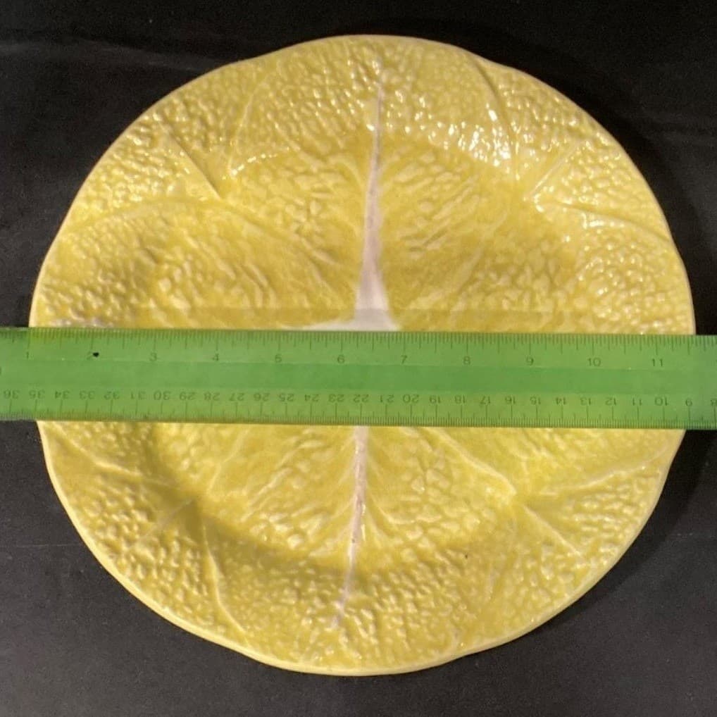 SECLA Yellow Cabbage Leaf Dinner Plates, Set of 2, Vintage Portugal Majolica, - Thumbnail 2