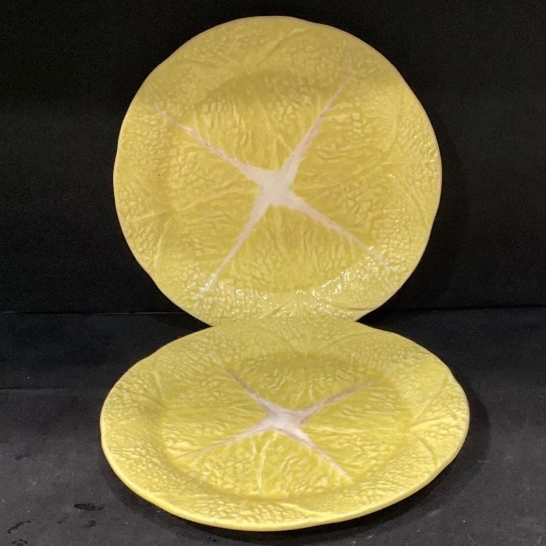 SECLA Yellow Cabbage Leaf Dinner Plates, Set of 2, Vintage Portugal Majolica, - Thumbnail 7