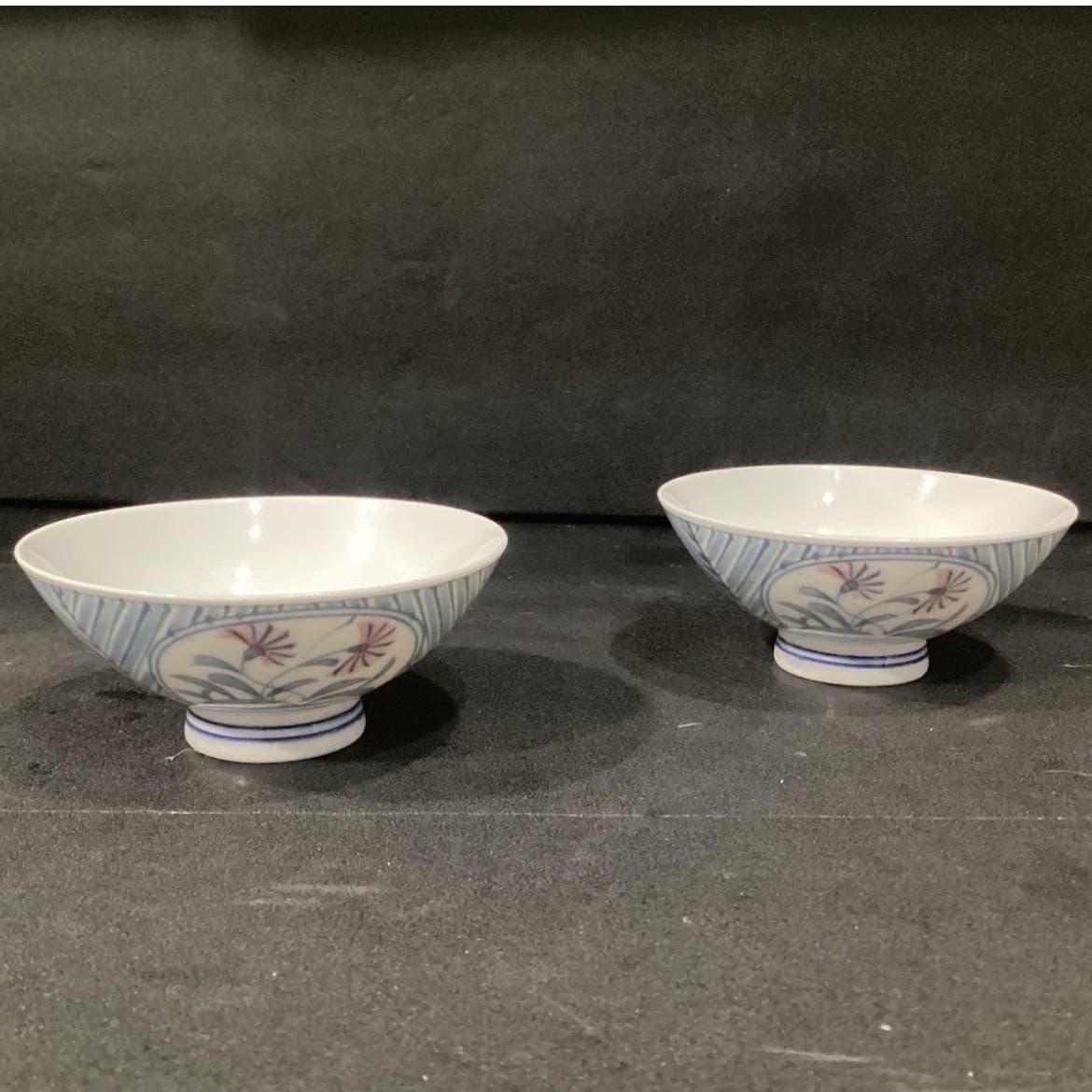 Pier 1 Imports Floral Porcelain Rice Bowls, Set of 2, Vintage Footed Asian-Style - Thumbnail 7