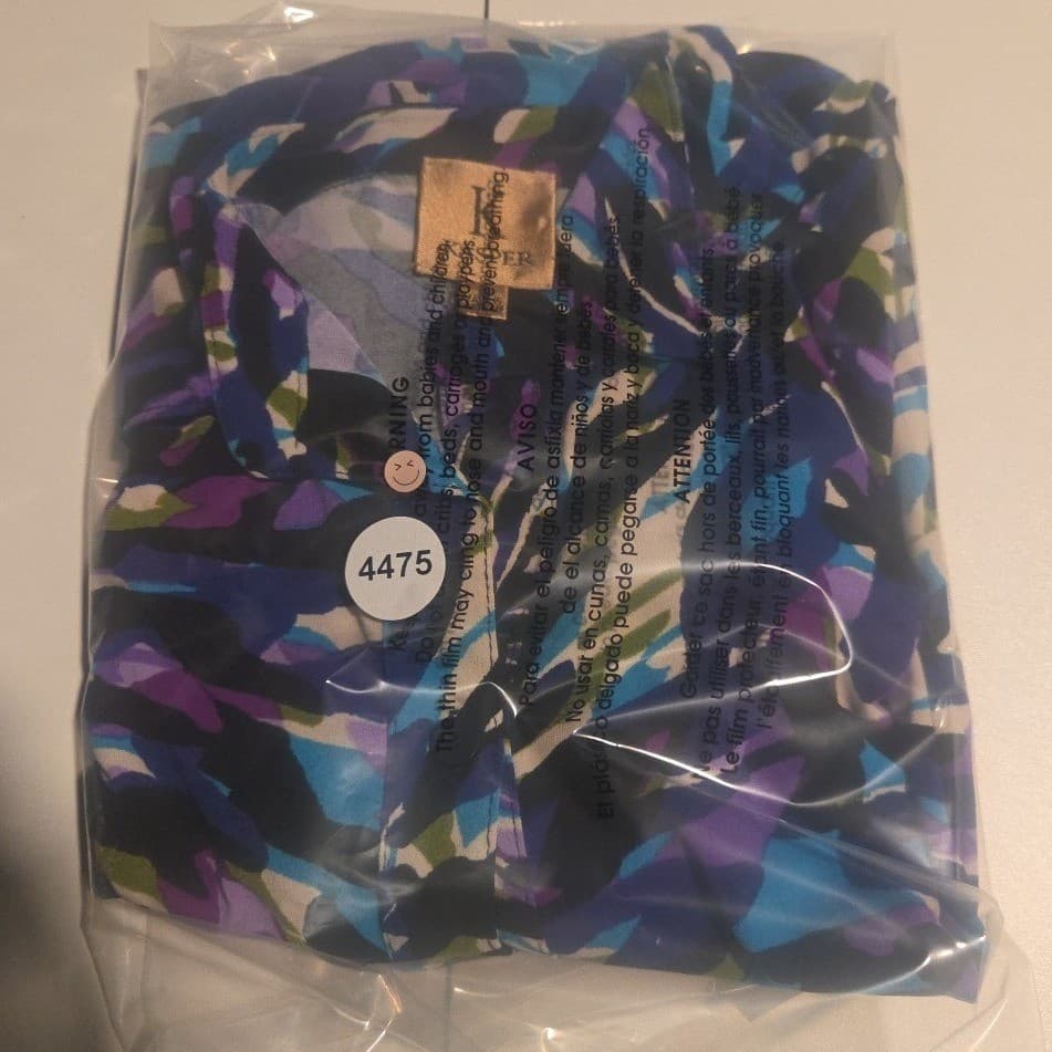 Kasper Purple Blue Abstract Floral 3/4 Sleeve Button Up Blouse, Woman's Small - Thumbnail 8