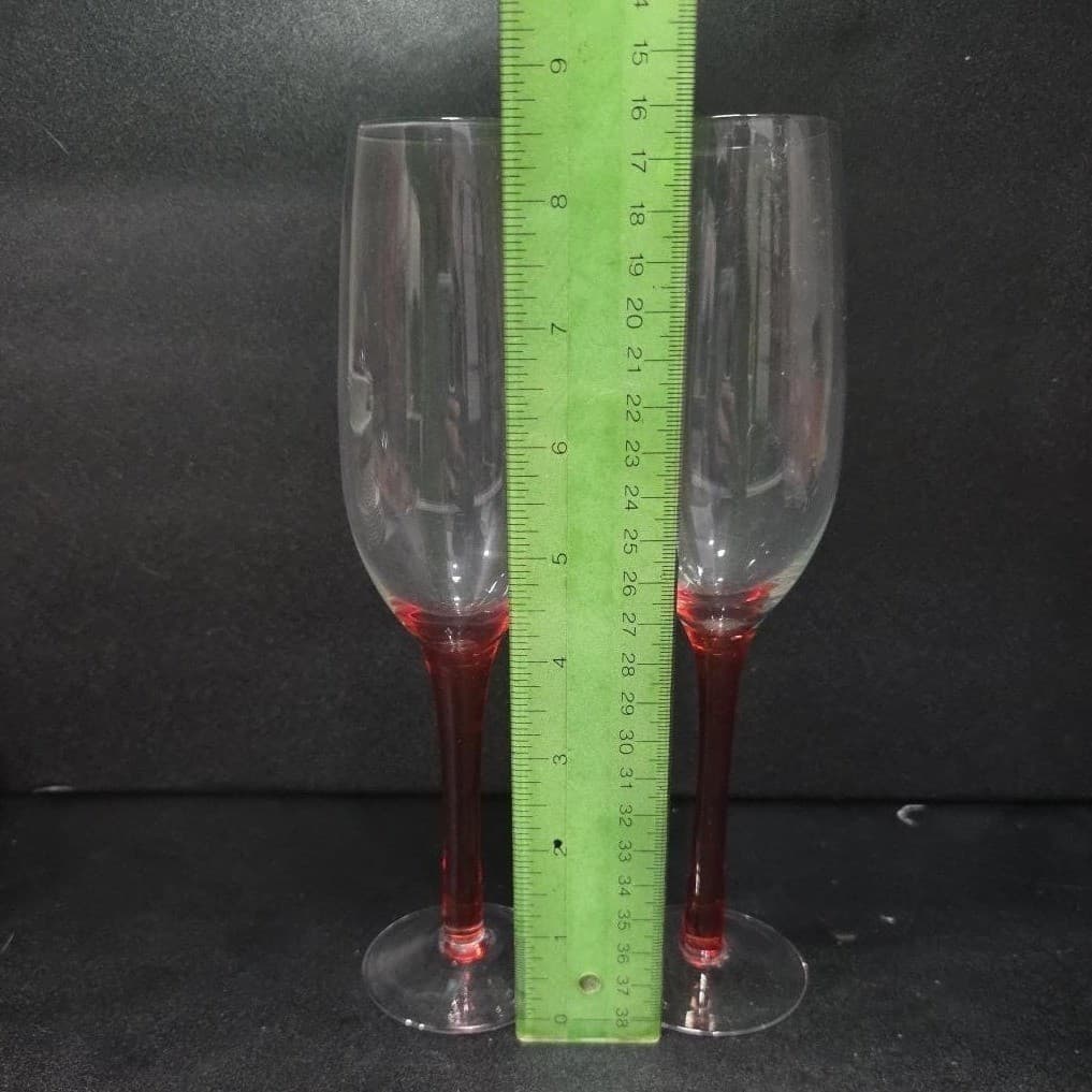 Red Stemmed Champagne Flutes, Set of 2, Hand Blown Toasting Glasses, Stemware - Thumbnail 9