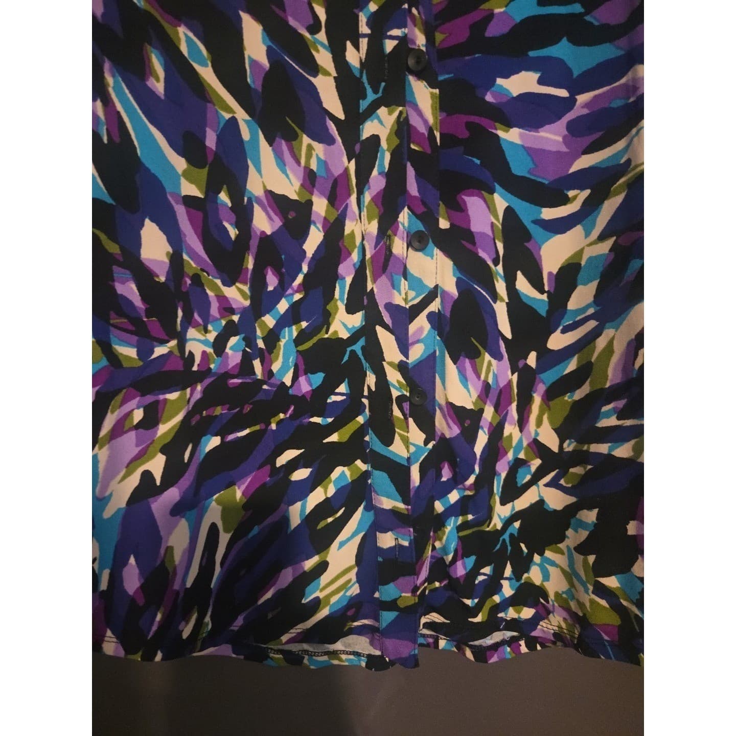 Kasper Purple Blue Abstract Floral 3/4 Sleeve Button Up Blouse, Woman's Small - Thumbnail 6