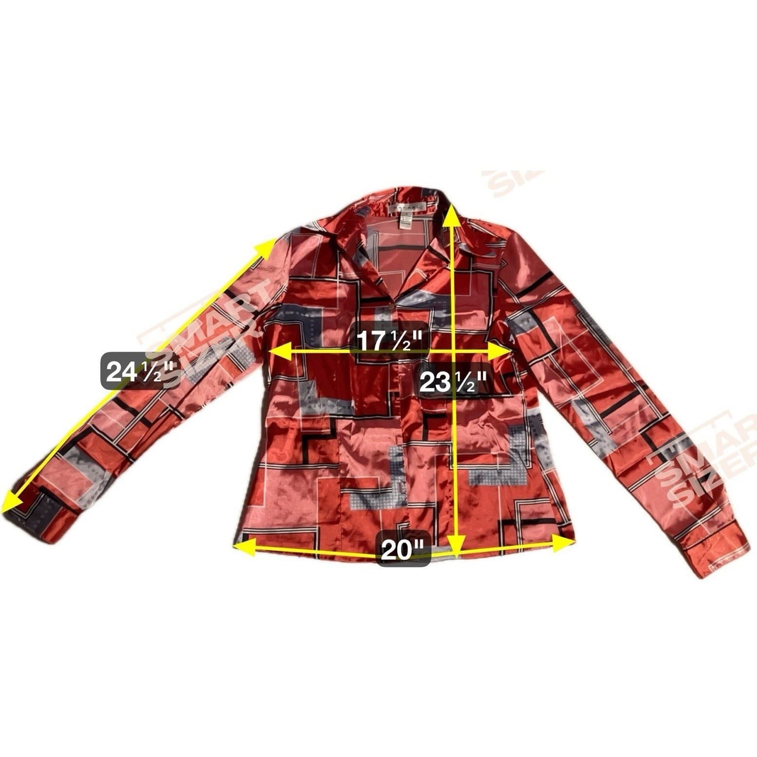 Rafael Rust Orange Geometric Print Satin Button Down Shirt, Woman's Size 8 - Thumbnail 8
