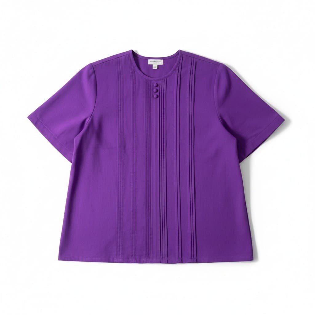 Judy Bond Purple Pintuck Short Sleeve Blouse, Woman's Size 10, Round Neck, USA