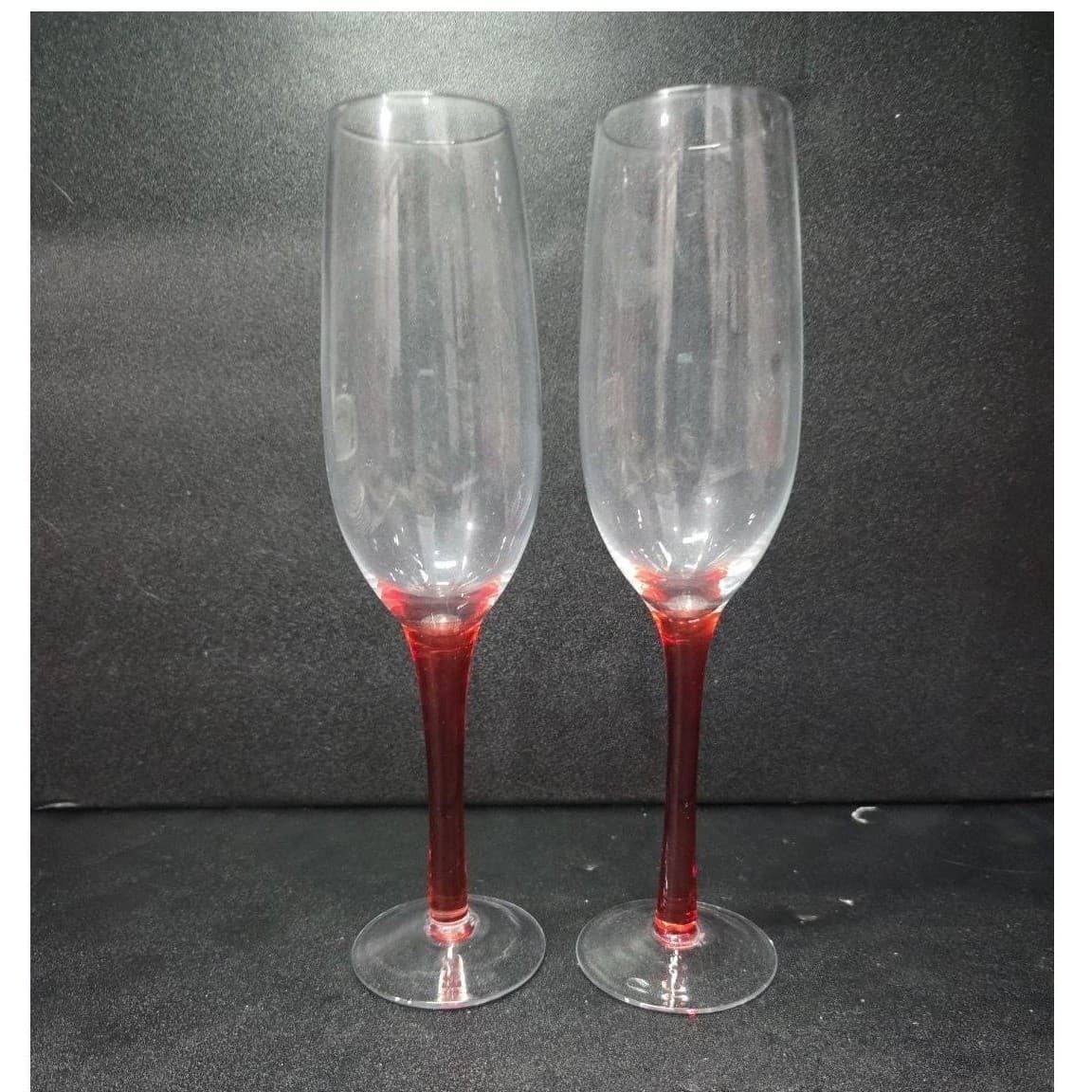 Red Stemmed Champagne Flutes, Set of 2, Hand Blown Toasting Glasses, Stemware - Thumbnail 5