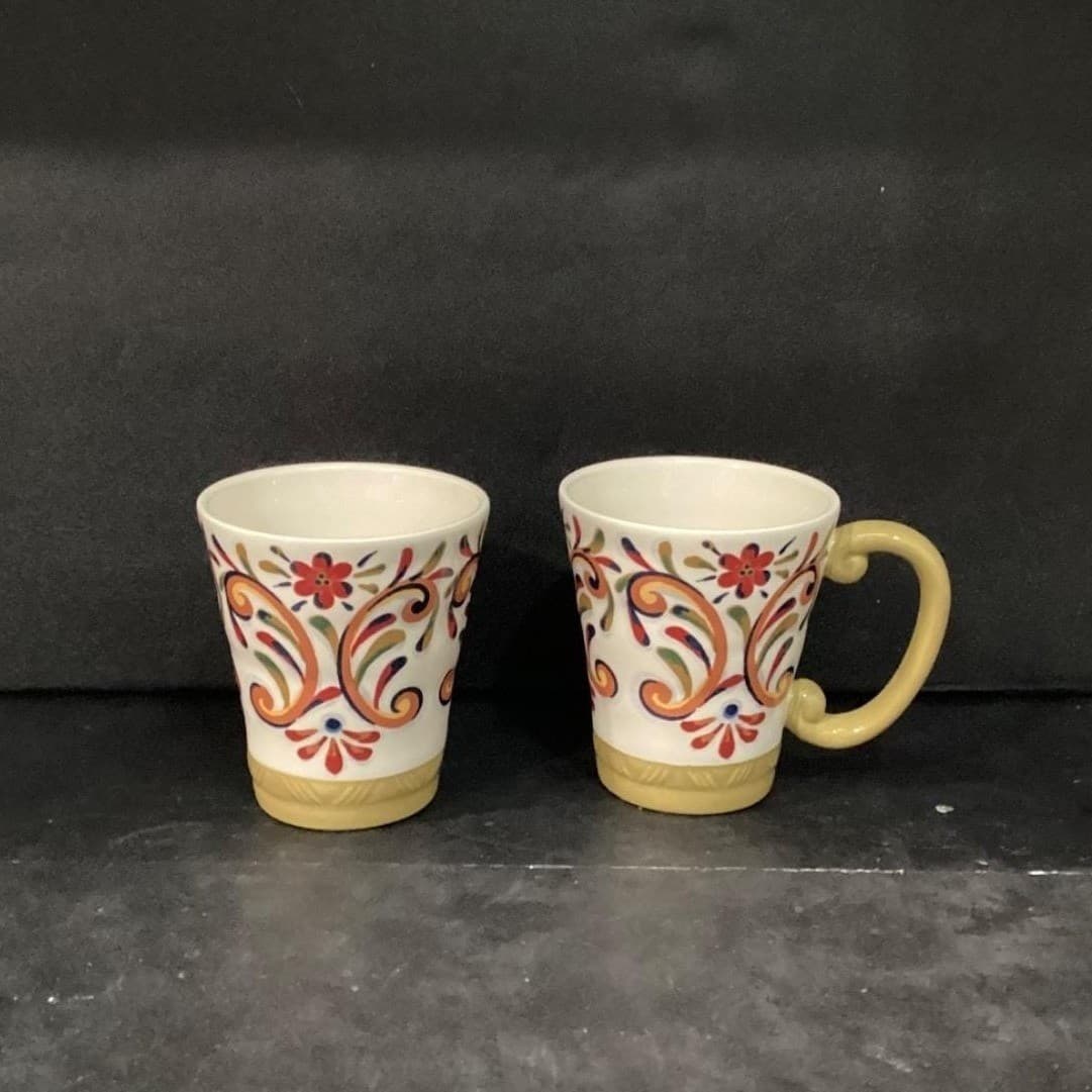 Pier 1 Imports Elisa Coffee Cups, Set of 2, Vintage Ironstone Mugs, Drinkware - Thumbnail 9
