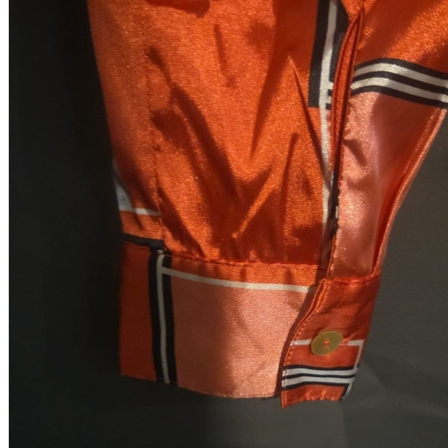 Rafael Rust Orange Geometric Print Satin Button Down Shirt, Woman's Size 8 - Thumbnail 7