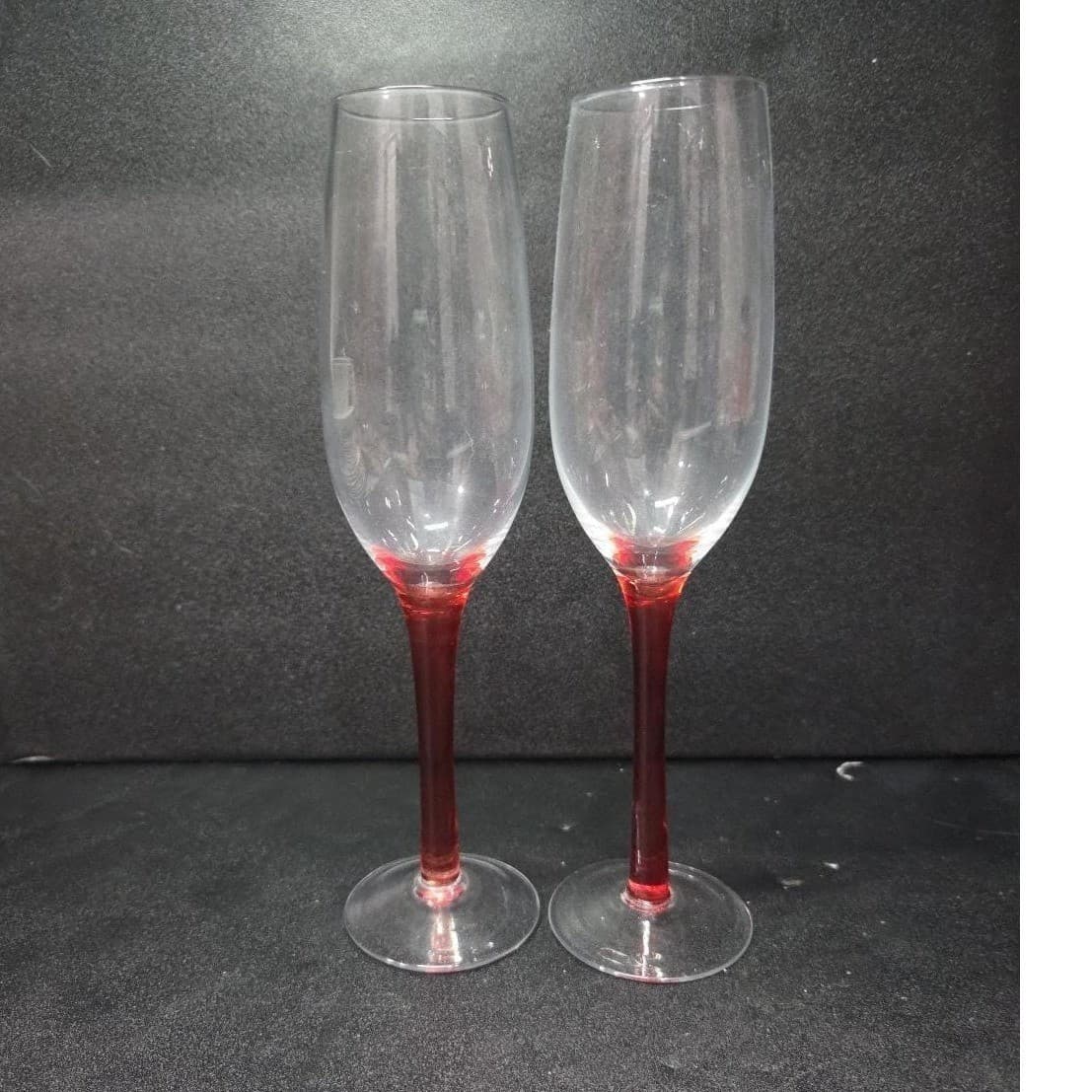 Red Stemmed Champagne Flutes, Set of 2, Hand Blown Toasting Glasses, Stemware - Thumbnail 4