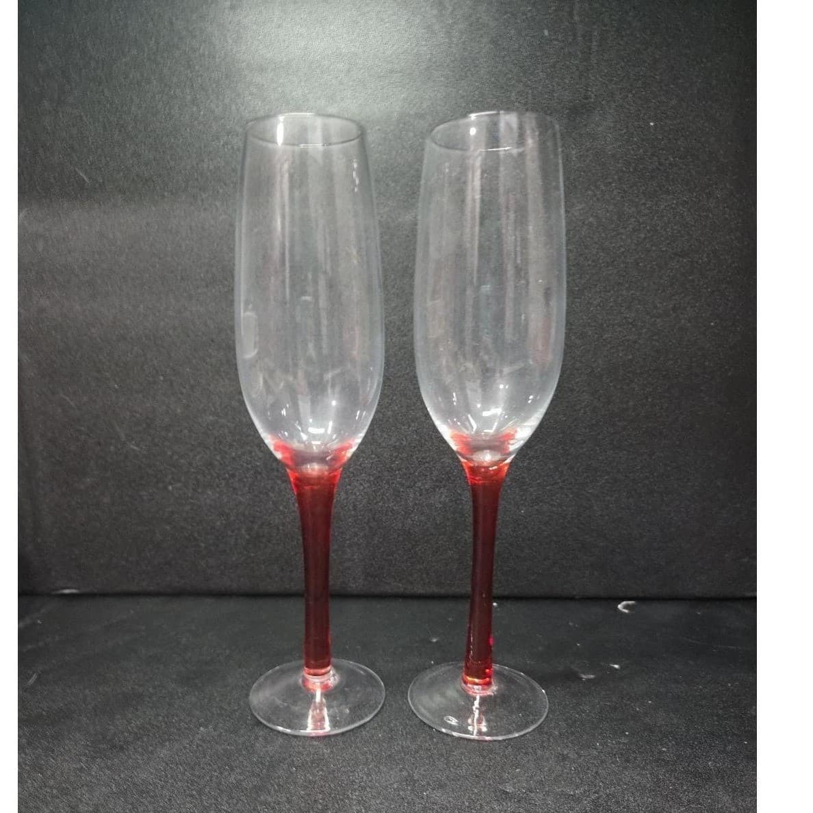 Red Stemmed Champagne Flutes, Set of 2, Hand Blown Toasting Glasses, Stemware - Thumbnail 2